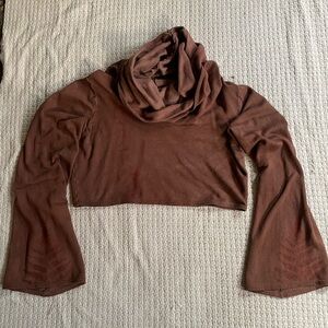 Wild Harvest Studio organic fleece cowl neck crop sweater, plant dyed fern print